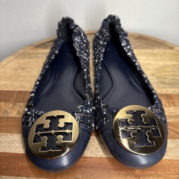 TORY BURCH Serena Reva Rare Navy White Boucle Tweed Ballet Flat Sz 8.5 $225‎ - Picture 12 of 13